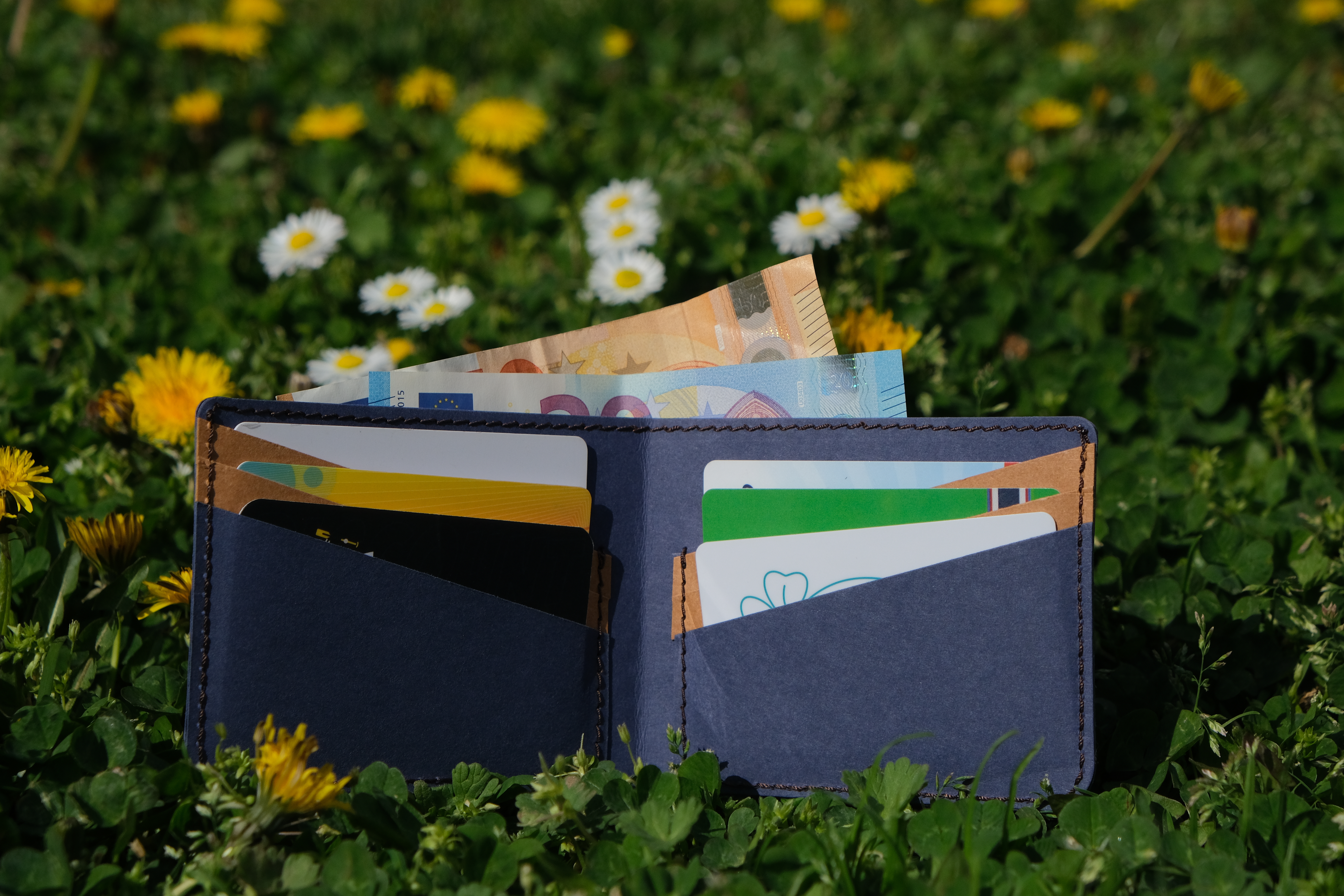 Classic Wallet | Blue &amp; Brown 2 with cards.JPG